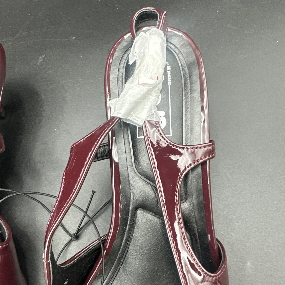 Pop Muna Women's Comfort Fit Burgundy Patent Kitten Slingback Kitten Size 9M - Picture 2 of 6